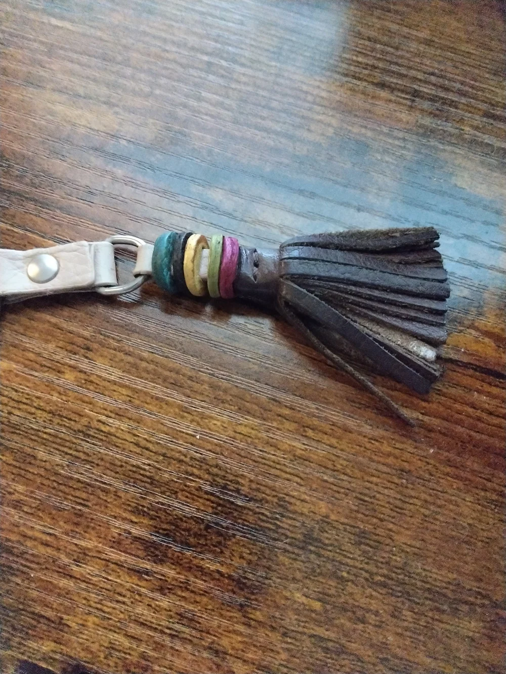Fossil Brown Leather Tassel Key & Card Holder with Multicolor Rings